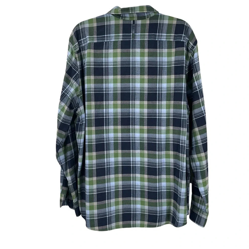 Banana Republic Luxe Flannel‎ Shirt Mens XL Green Blue Plaid Cotton Camden Fit